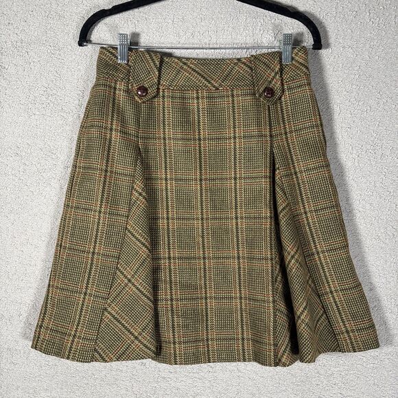 Context Petite Skirt Women’s Size 4P Pleated Tweed Plaid Wool Academia Preppy - Picture 1 of 11